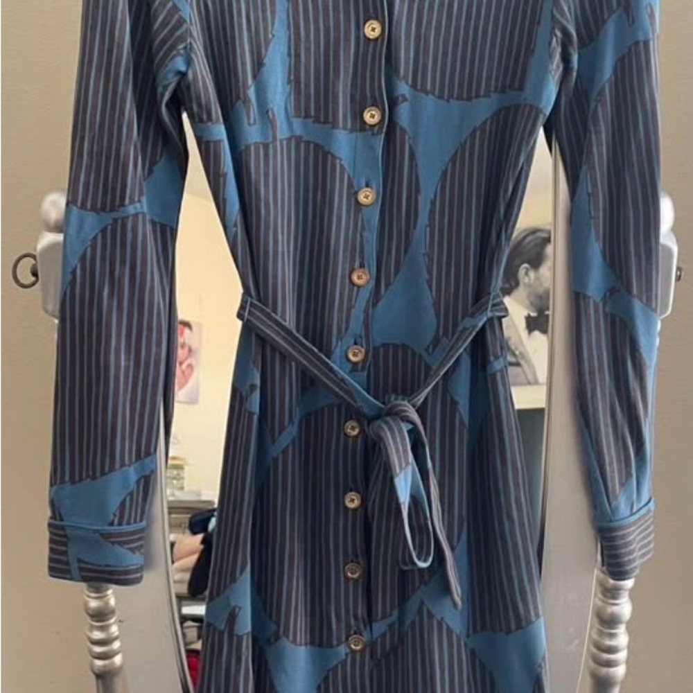 Boden Teal and Charcoal Long Sleeve Dress